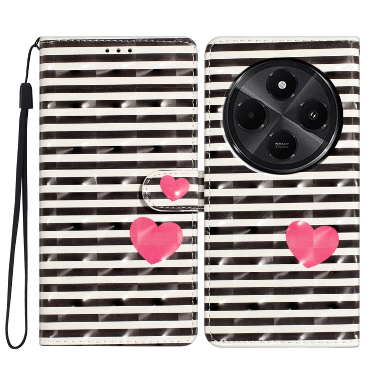 Wallet-style phone case with black-and-white stripes and 3D heart detail, with wrist strap.