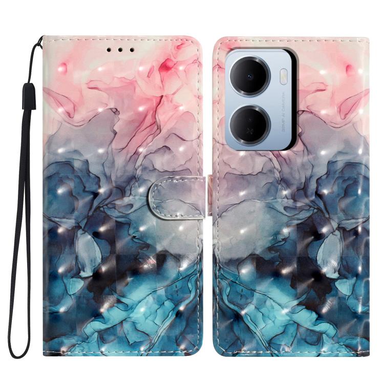 Faux leather phone wallet case with 3D pastel ink waves pink and blue, magnetic clasp