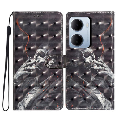 Wallet-style phone case with 3D skull hand graphic on dark finish, with wrist strap.
