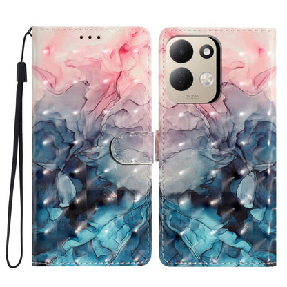 Wallet phone case with pink and blue marble 3D print, clear flap, and wrist strap