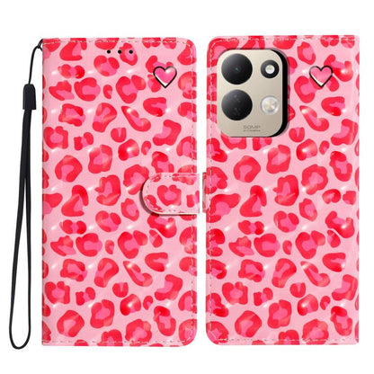 Wallet phone case with red heart 3D pattern, clear window, and wrist strap