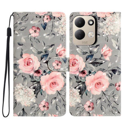 Faux leather phone wallet case with 3D pink flowers and botanical print, magnetic clasp