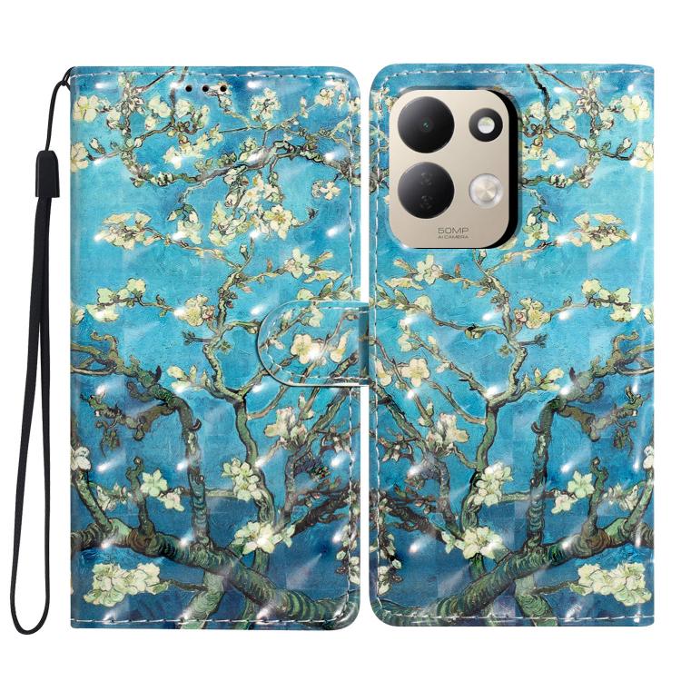 Faux leather phone wallet case with 3D blue sky cherry blossom tree print, magnetic clasp