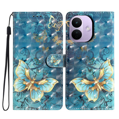 Wallet phone case with golden butterfly and vine print, flip cover and wrist strap