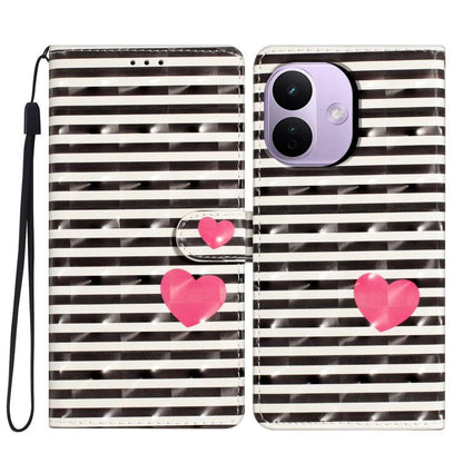 Wallet phone case with black-and-white stripes and pink hearts, flip cover and wrist strap