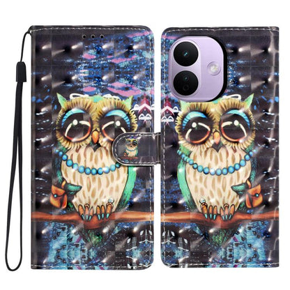 Wallet phone case with owl 3D print, clear front, and wrist strap
