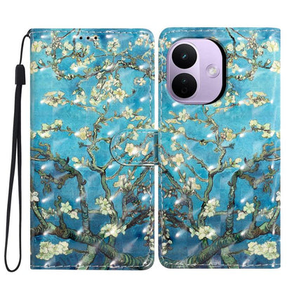 Wallet phone case with blue floral tree 3D print, clear window, and wrist strap