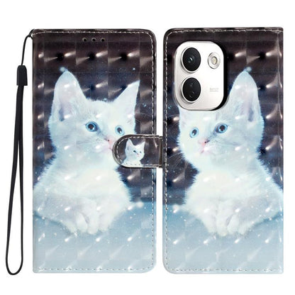 Wallet phone case with fluffy white cat print, flip cover and wrist strap