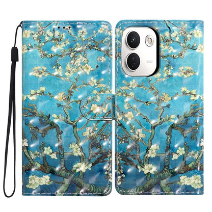 Wallet phone case with blue blossom tree print, flip cover and wrist strap