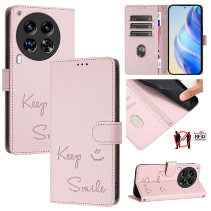 Pink RFID leather phone wallet case with card slots and smile embossing