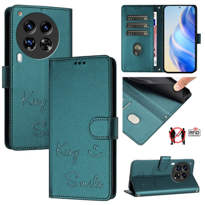 Teal RFID leather phone wallet case with card slots and smile embossing