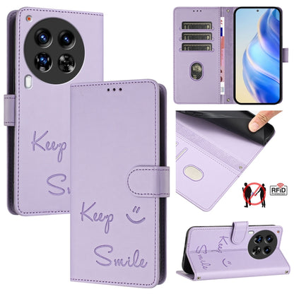 Lavender RFID leather phone wallet case with card slots and smile embossing