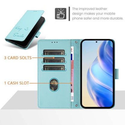 Mint green RFID leather phone case with card slots and cash slot, folio flip cover