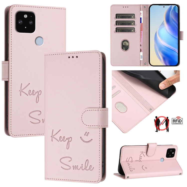 Smile Embossing RFID Leather Phone Case, For Google Pixel 6, For Google Pixel 5a, For Google Pixel 5, For Google Pixel 5 XL / Pixel 4a 5G