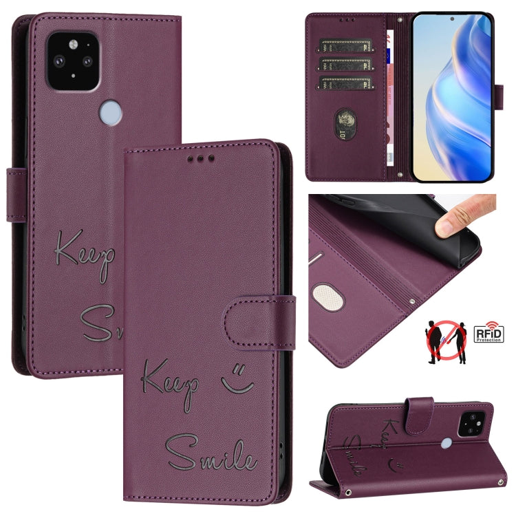 Smile Embossing RFID Leather Phone Case, For Google Pixel 6, For Google Pixel 5a, For Google Pixel 5, For Google Pixel 5 XL / Pixel 4a 5G