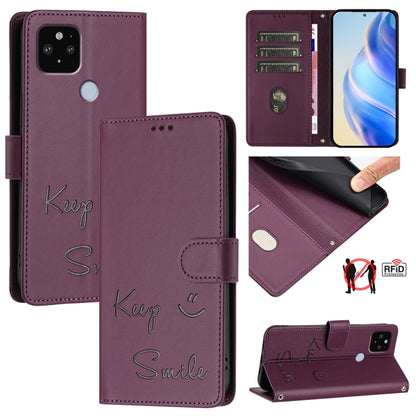 Smile Embossing RFID Leather Phone Case, For Google Pixel 6, For Google Pixel 5a, For Google Pixel 5, For Google Pixel 5 XL / Pixel 4a 5G