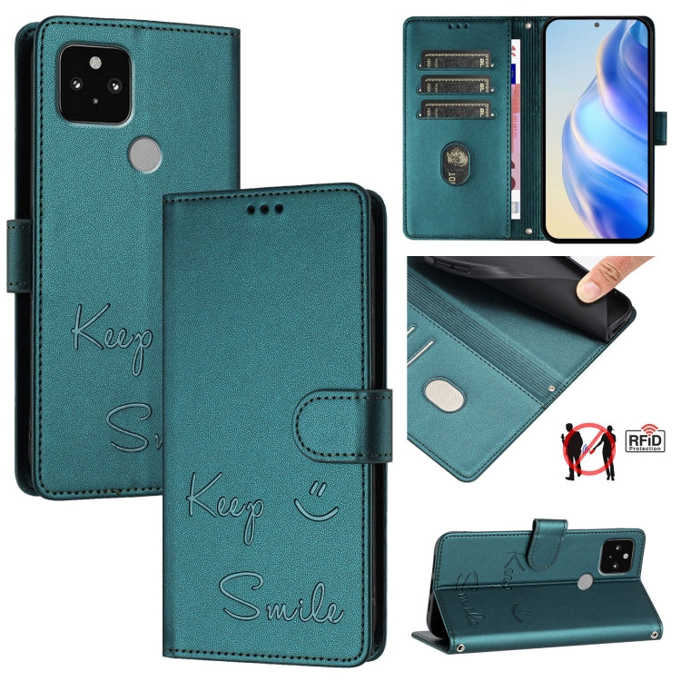 Teal RFID flip phone case with smile embossing and card slots