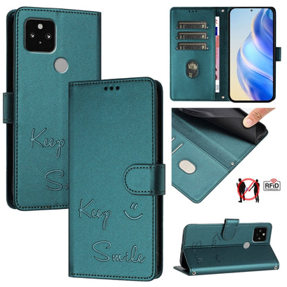 Teal RFID flip phone case with smile embossing and card slots