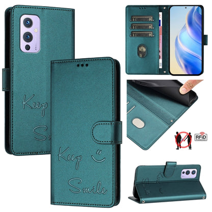 Peacock green folio leather phone case with smile embossing and side stand flap
