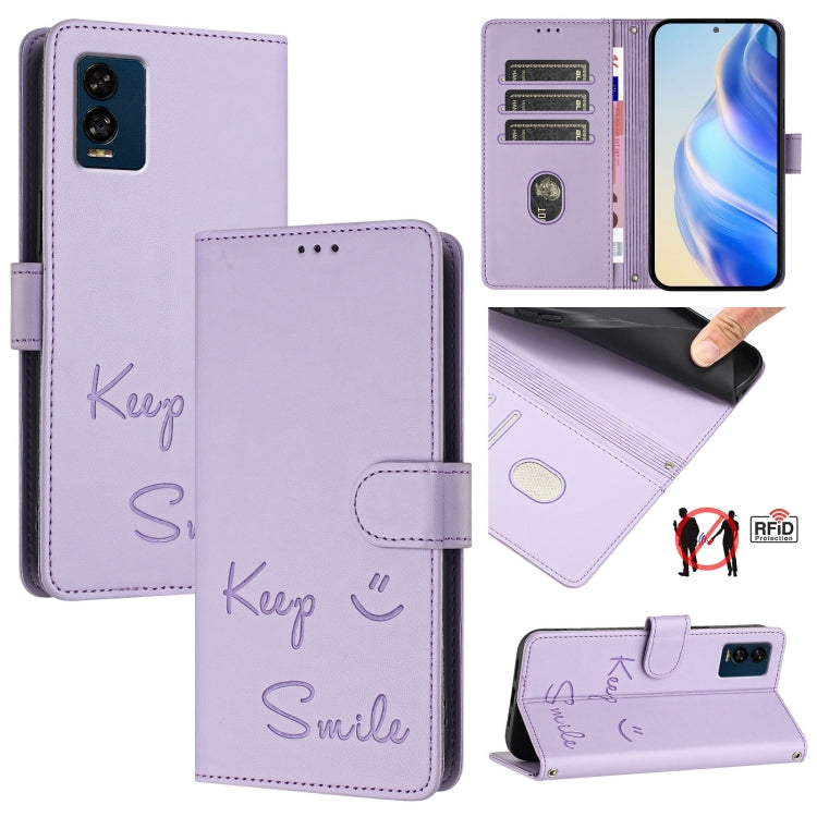 Smile Embossing RFID Leather Phone Case, For BLU G95, For BLU Bold N4, For BLU Bold K50, For BLU C9, For BLU View 5 Pro, For BLU View 5, For BLU View Speed 5G