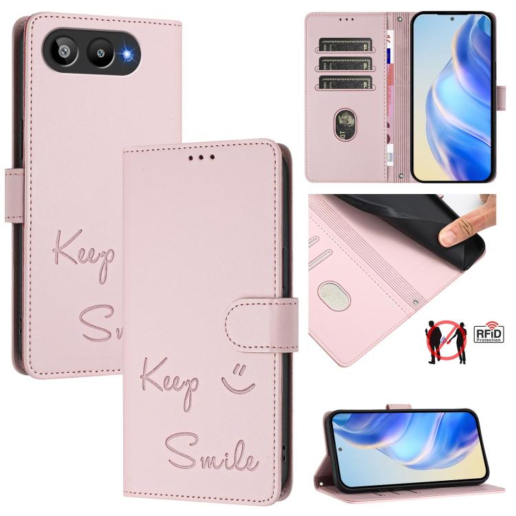 Smile Embossing RFID Leather Phone Case, For BLU G95, For BLU Bold N4, For BLU Bold K50, For BLU C9, For BLU View 5 Pro, For BLU View 5, For BLU View Speed 5G