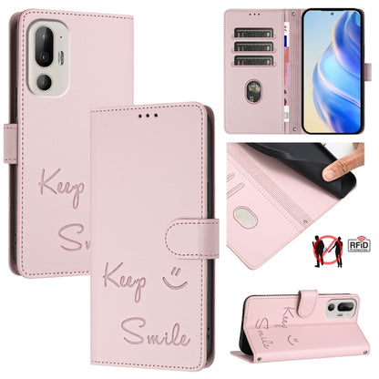 Smile Embossing RFID Leather Phone Case, For HTC U24 Pro