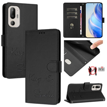 Smile Embossing RFID Leather Phone Case, For HTC U24 Pro