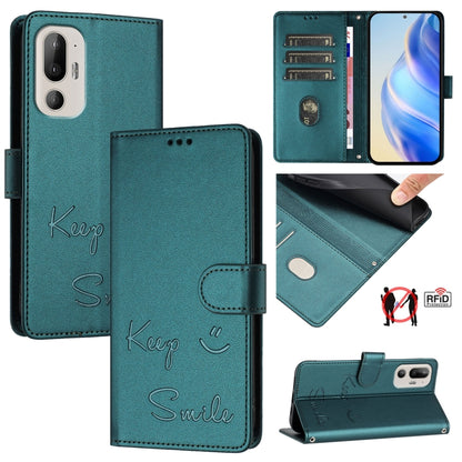 Smile Embossing RFID Leather Phone Case, For HTC U24 Pro