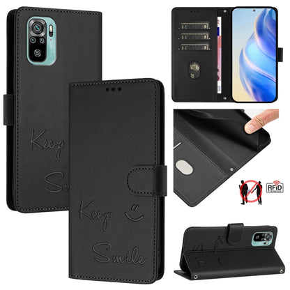 Smile Embossing RFID Leather Phone Case, For Redmi Note 11R / Note 11E, For Redmi K50 Ultra, For Redmi Note 11 SE India, For Redmi Note 10 4G / Note 10S, For Redmi Note 11 Pro 5G / 4G Global, For Redmi Note 11 Pro+ 5G EU                                ...