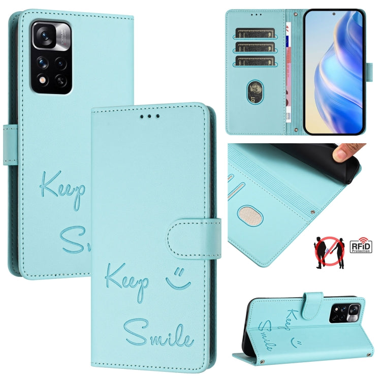 Smile Embossing RFID Leather Phone Case, For Redmi Note 11R / Note 11E, For Redmi K50 Ultra, For Redmi Note 11 SE India, For Redmi Note 10 4G / Note 10S, For Redmi Note 11 Pro 5G / 4G Global, For Redmi Note 11 Pro+ 5G EU                                ...