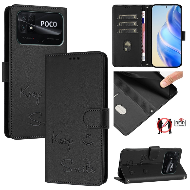 Smile Embossing RFID Leather Phone Case, For Redmi Note 11R / Note 11E, For Redmi K50 Ultra, For Redmi Note 11 SE India, For Redmi Note 10 4G / Note 10S, For Redmi Note 11 Pro 5G / 4G Global, For Redmi Note 11 Pro+ 5G EU                                ...