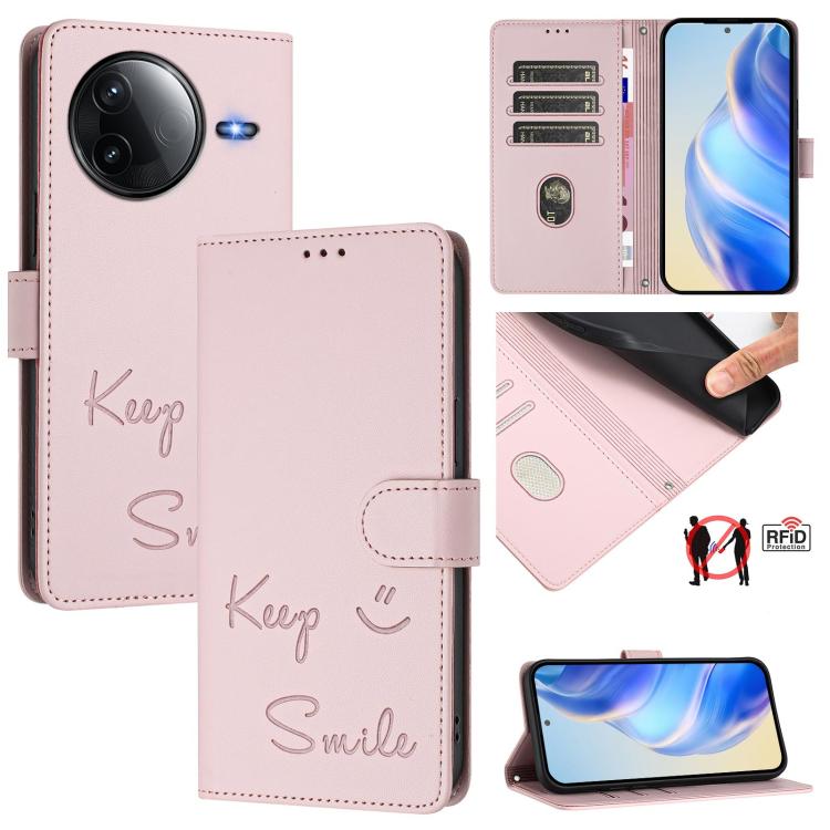 Smile Embossing RFID Leather Phone Case, For Redmi A7 / A5 4G 171mm / Poco C71, For Redmi K90 Max 5G, For Redmi A7 Pro 171mm / Poco C85x 5G / C81, For Redmi 15a 5G, For Redmi Turbo 5 Max / Poco X8 Pro Max, For Redmi Turbo 5 5G Global / Poco X8 Pro 5G  ...