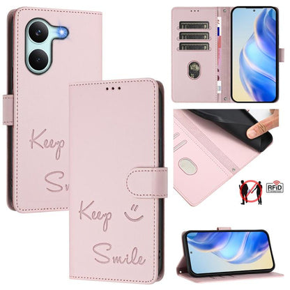 Smile Embossing RFID Leather Phone Case, For Redmi A7 / A5 4G 171mm / Poco C71, For Redmi K90 Max 5G, For Redmi A7 Pro 171mm / Poco C85x 5G / C81, For Redmi 15a 5G, For Redmi Turbo 5 Max / Poco X8 Pro Max, For Redmi Turbo 5 5G Global / Poco X8 Pro 5G  ...