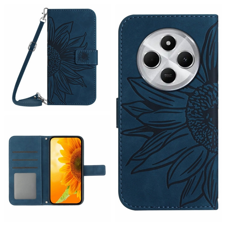 Skin Feel Sun Flower Embossed Flip Leather Phone Case with Lanyard, For Redmi Note 14 4G 163.25mm, For Redmi Note 14 5G, For Redmi Note 14 Pro+ 5G, For Redmi 14C 4G
