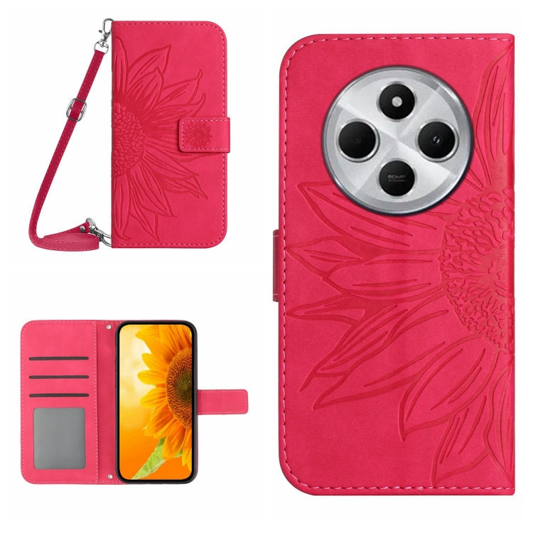 Skin Feel Sun Flower Embossed Flip Leather Phone Case with Lanyard, For Redmi Note 14 4G 163.25mm, For Redmi Note 14 5G, For Redmi Note 14 Pro+ 5G, For Redmi 14C 4G
