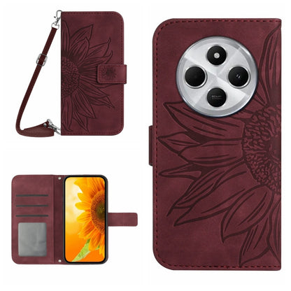 Skin Feel Sun Flower Embossed Flip Leather Phone Case with Lanyard, For Redmi Note 14 4G 163.25mm, For Redmi Note 14 5G, For Redmi Note 14 Pro+ 5G, For Redmi 14C 4G