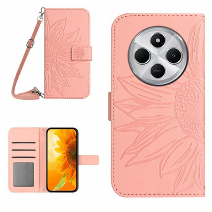 Skin Feel Sun Flower Embossed Flip Leather Phone Case with Lanyard, For Redmi Note 14 4G 163.25mm, For Redmi Note 14 5G, For Redmi Note 14 Pro+ 5G, For Redmi 14C 4G