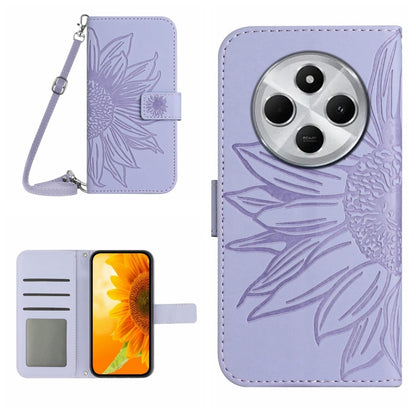 Skin Feel Sun Flower Embossed Flip Leather Phone Case with Lanyard, For Redmi Note 14 4G 163.25mm, For Redmi Note 14 5G, For Redmi Note 14 Pro+ 5G, For Redmi 14C 4G