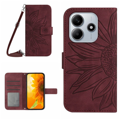 Skin Feel Sun Flower Embossed Flip Leather Phone Case with Lanyard, For Redmi Note 14 4G 163.25mm, For Redmi Note 14 5G, For Redmi Note 14 Pro+ 5G, For Redmi 14C 4G