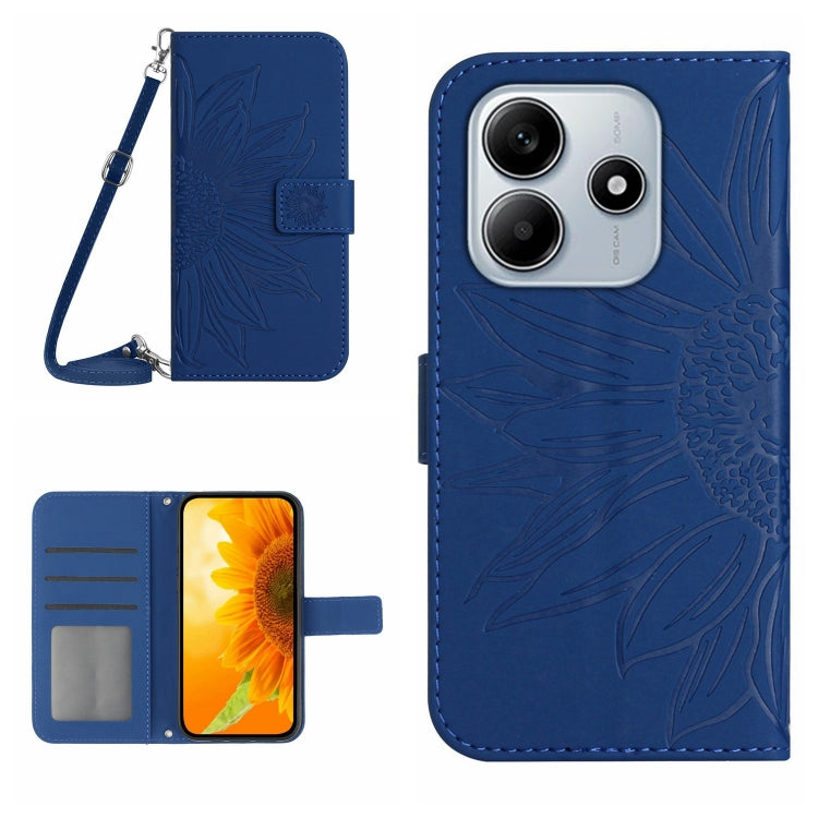 Skin Feel Sun Flower Embossed Flip Leather Phone Case with Lanyard, For Redmi Note 14 4G 163.25mm, For Redmi Note 14 5G, For Redmi Note 14 Pro+ 5G, For Redmi 14C 4G