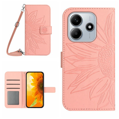 Skin Feel Sun Flower Embossed Flip Leather Phone Case with Lanyard, For Redmi Note 14 4G 163.25mm, For Redmi Note 14 5G, For Redmi Note 14 Pro+ 5G, For Redmi 14C 4G