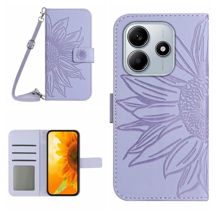Skin Feel Sun Flower Embossed Flip Leather Phone Case with Lanyard, For Redmi Note 14 4G 163.25mm, For Redmi Note 14 5G, For Redmi Note 14 Pro+ 5G, For Redmi 14C 4G