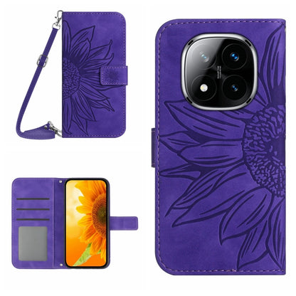 Skin Feel Sun Flower Embossed Flip Leather Phone Case with Lanyard, For Redmi Note 14 4G 163.25mm, For Redmi Note 14 5G, For Redmi Note 14 Pro+ 5G, For Redmi 14C 4G