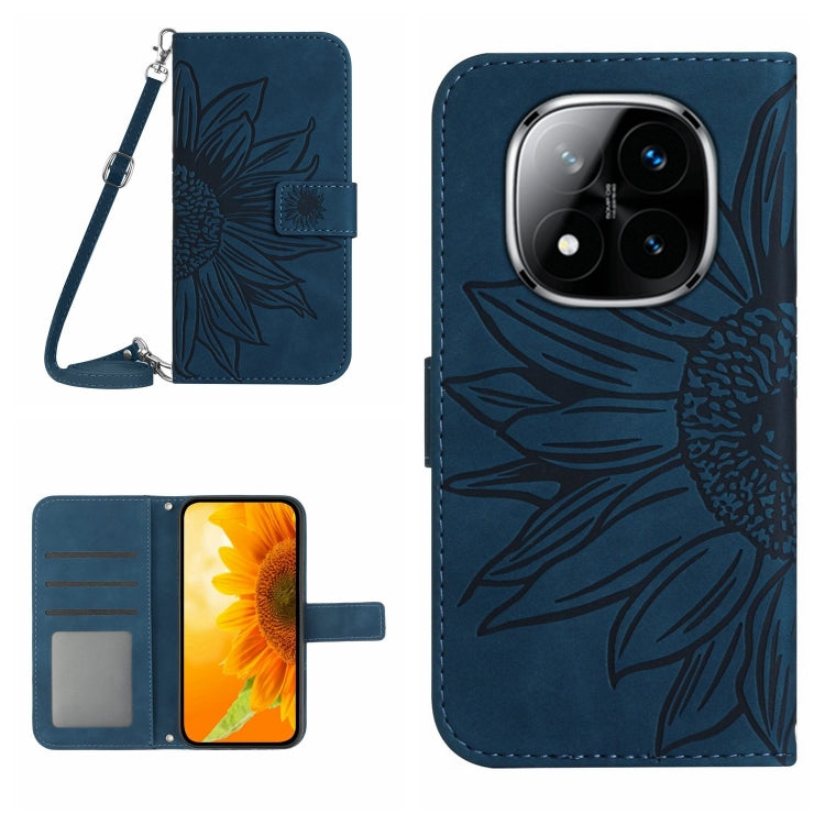 Skin Feel Sun Flower Embossed Flip Leather Phone Case with Lanyard, For Redmi Note 14 4G 163.25mm, For Redmi Note 14 5G, For Redmi Note 14 Pro+ 5G, For Redmi 14C 4G