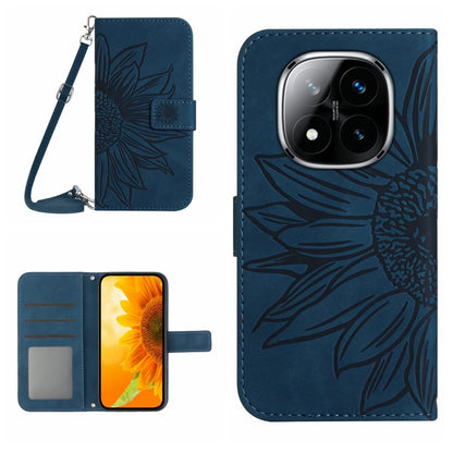 Skin Feel Sun Flower Embossed Flip Leather Phone Case with Lanyard, For Redmi Note 14 4G 163.25mm, For Redmi Note 14 5G, For Redmi Note 14 Pro+ 5G, For Redmi 14C 4G