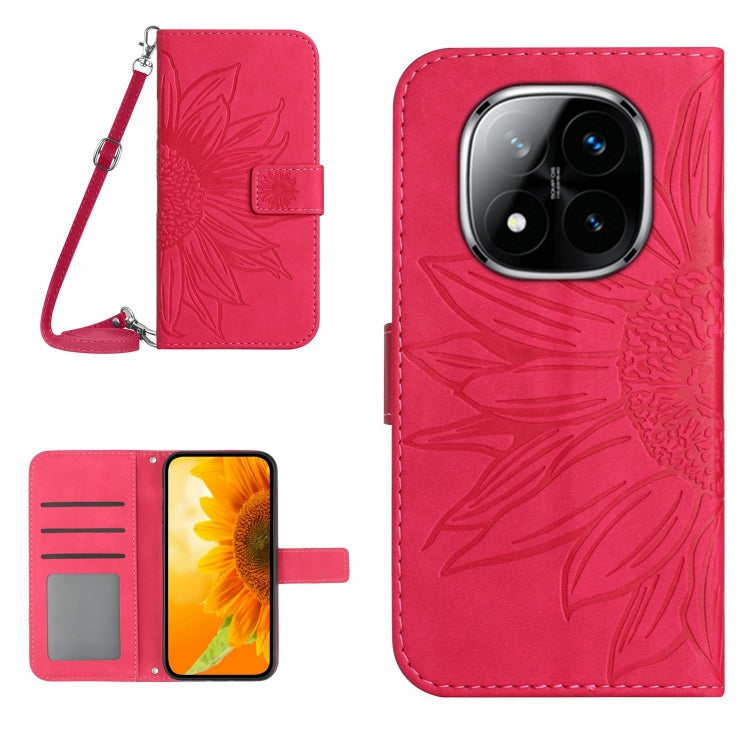 Skin Feel Sun Flower Embossed Flip Leather Phone Case with Lanyard, For Redmi Note 14 4G 163.25mm, For Redmi Note 14 5G, For Redmi Note 14 Pro+ 5G, For Redmi 14C 4G
