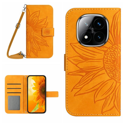 Skin Feel Sun Flower Embossed Flip Leather Phone Case with Lanyard, For Redmi Note 14 4G 163.25mm, For Redmi Note 14 5G, For Redmi Note 14 Pro+ 5G, For Redmi 14C 4G