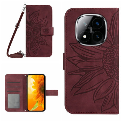 Skin Feel Sun Flower Embossed Flip Leather Phone Case with Lanyard, For Redmi Note 14 4G 163.25mm, For Redmi Note 14 5G, For Redmi Note 14 Pro+ 5G, For Redmi 14C 4G