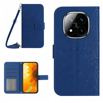 Skin Feel Sun Flower Embossed Flip Leather Phone Case with Lanyard, For Redmi Note 14 4G 163.25mm, For Redmi Note 14 5G, For Redmi Note 14 Pro+ 5G, For Redmi 14C 4G