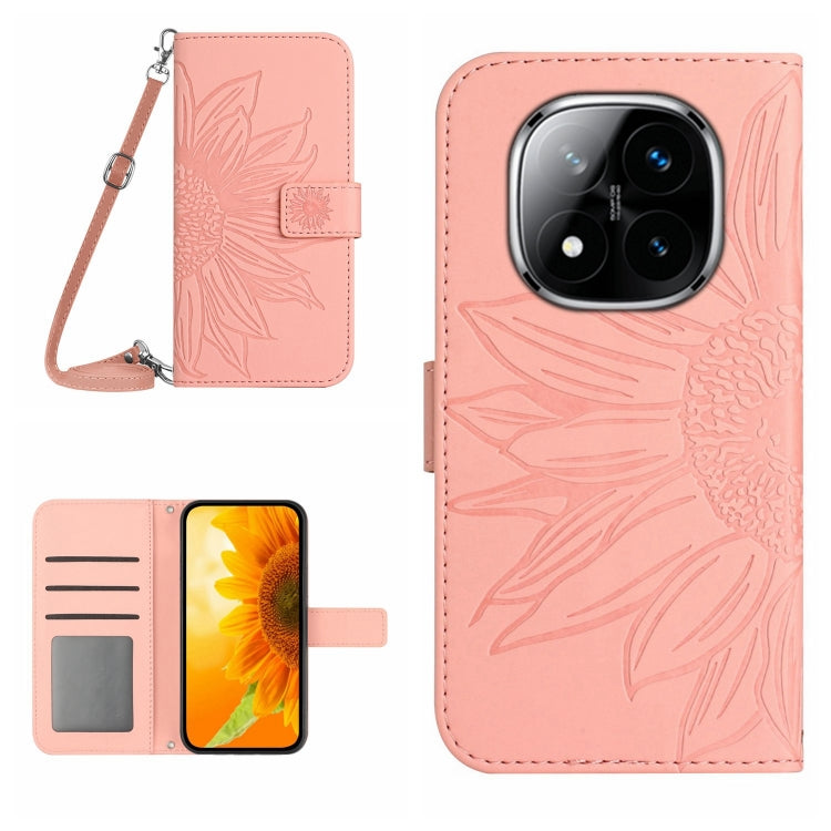 Skin Feel Sun Flower Embossed Flip Leather Phone Case with Lanyard, For Redmi Note 14 4G 163.25mm, For Redmi Note 14 5G, For Redmi Note 14 Pro+ 5G, For Redmi 14C 4G